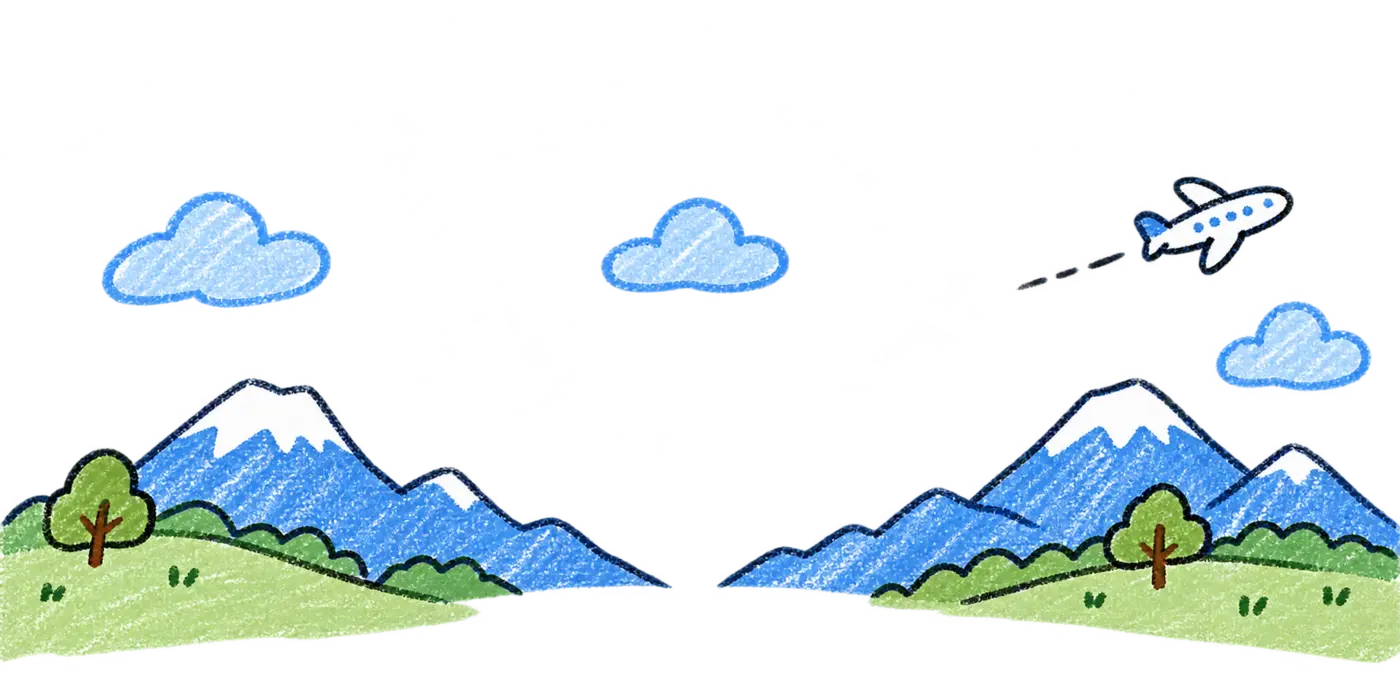 Hand-drawn mountain travel scenery